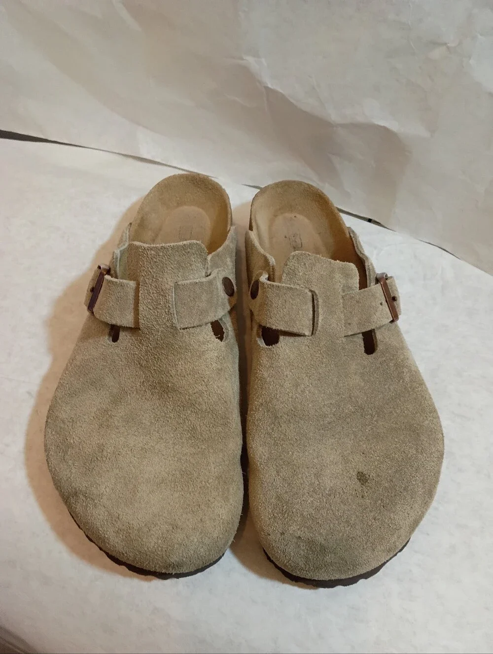 Birkenstock Taupe Suede Boston Clogs with Buckles Soft Sz 43